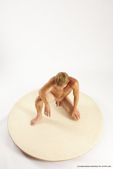 Nude Man White Kneeling poses - ALL Athletic Short Blond Kneeling poses - on one knee Multi angles poses Realistic