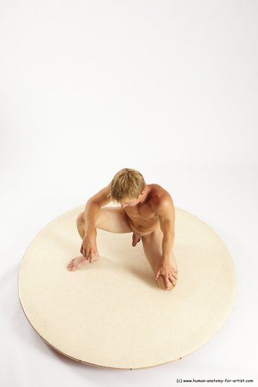 Nude Man White Kneeling poses - ALL Athletic Short Blond Kneeling poses - on one knee Multi angles poses Realistic