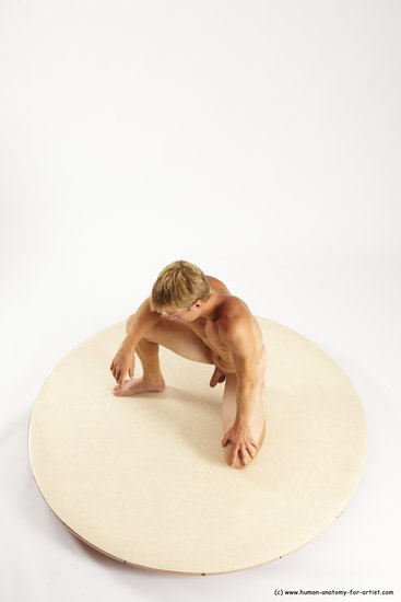 Nude Man White Kneeling poses - ALL Athletic Short Blond Kneeling poses - on one knee Multi angles poses Realistic