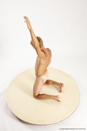 Nude Man White Kneeling poses - ALL Athletic Short Blond Kneeling poses - on both knees Multi angles poses Realistic