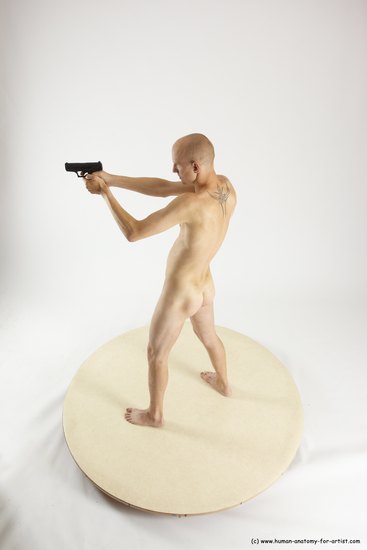 Nude Fighting with gun Man White Standing poses - ALL Slim Bald Standing poses - simple Multi angles poses Realistic