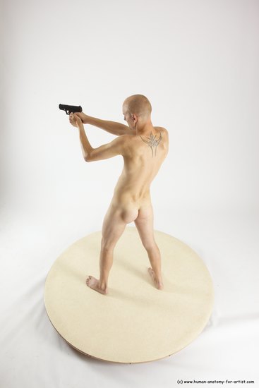 Nude Fighting with gun Man White Standing poses - ALL Slim Bald Standing poses - simple Multi angles poses Realistic