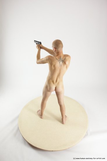 Nude Fighting with gun Man White Standing poses - ALL Slim Bald Standing poses - simple Multi angles poses Realistic