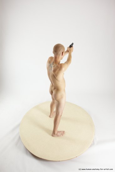 Nude Fighting with gun Man White Standing poses - ALL Slim Bald Standing poses - simple Multi angles poses Realistic