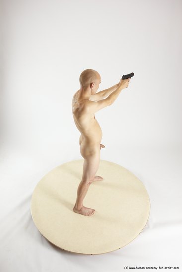 Nude Fighting with gun Man White Standing poses - ALL Slim Bald Standing poses - simple Multi angles poses Realistic