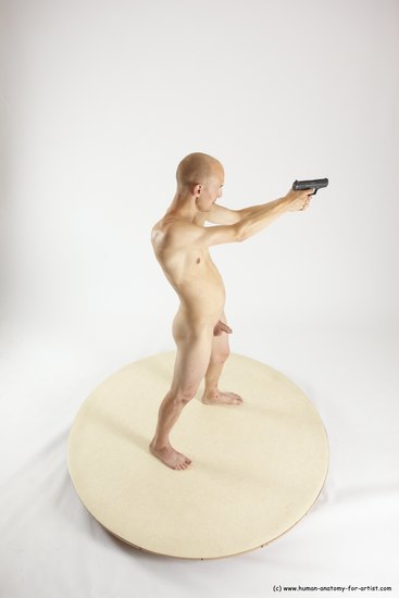 Nude Fighting with gun Man White Standing poses - ALL Slim Bald Standing poses - simple Multi angles poses Realistic