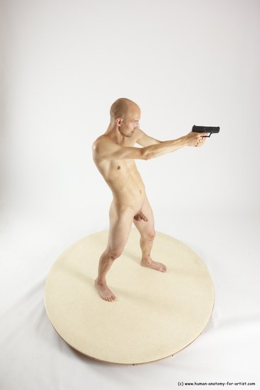 Nude Fighting with gun Man White Standing poses - ALL Slim Bald Standing poses - simple Multi angles poses Realistic