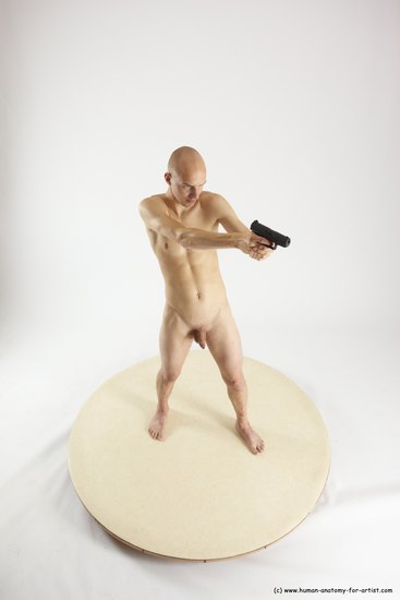 Nude Fighting with gun Man White Standing poses - ALL Slim Bald Standing poses - simple Multi angles poses Realistic