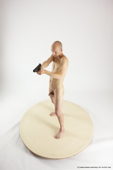 Nude Fighting with gun Man White Standing poses - ALL Slim Bald Standing poses - simple Multi angles poses Realistic