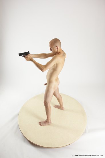 Nude Fighting with gun Man White Standing poses - ALL Slim Bald Standing poses - simple Multi angles poses Realistic