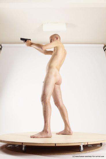 Nude Fighting with gun Man White Standing poses - ALL Slim Bald Standing poses - simple Multi angles poses Realistic