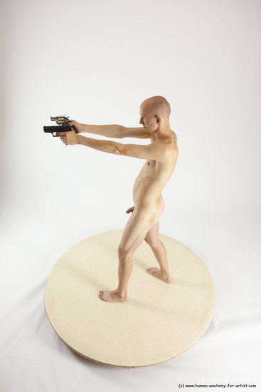 Nude Fighting with gun Man White Standing poses - ALL Slim Bald Standing poses - simple Multi angles poses Realistic