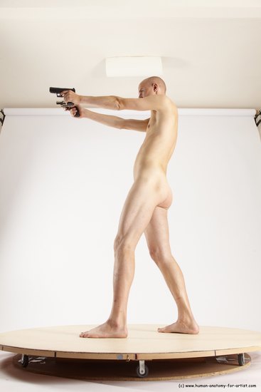 Nude Fighting with gun Man White Standing poses - ALL Slim Bald Standing poses - simple Multi angles poses Realistic