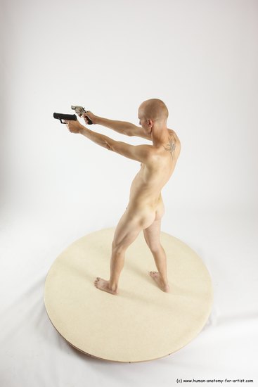 Nude Fighting with gun Man White Standing poses - ALL Slim Bald Standing poses - simple Multi angles poses Realistic