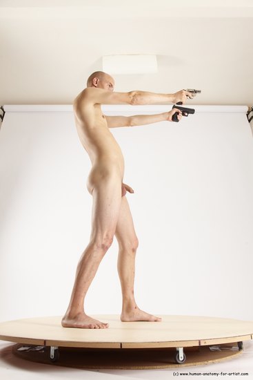 Nude Fighting with gun Man White Standing poses - ALL Slim Bald Standing poses - simple Multi angles poses Realistic