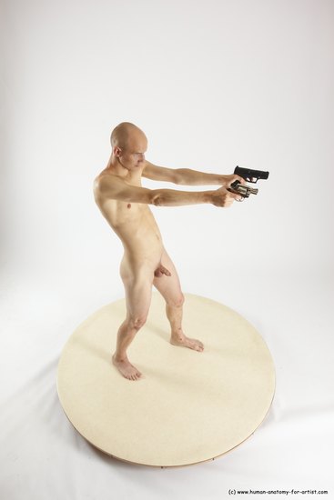 Nude Fighting with gun Man White Standing poses - ALL Slim Bald Standing poses - simple Multi angles poses Realistic