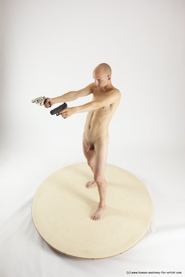 Nude Fighting with gun Man White Standing poses - ALL Slim Bald Standing poses - simple Multi angles poses Realistic