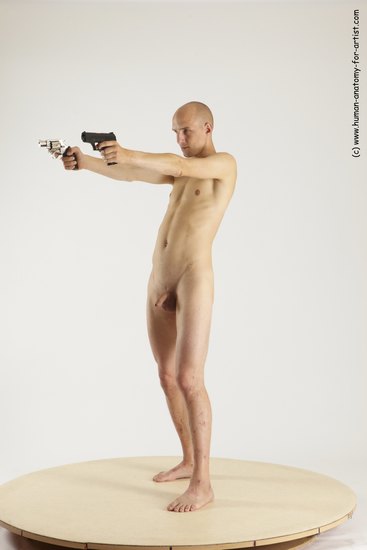 Nude Fighting with gun Man White Standing poses - ALL Slim Bald Standing poses - simple Multi angles poses Realistic