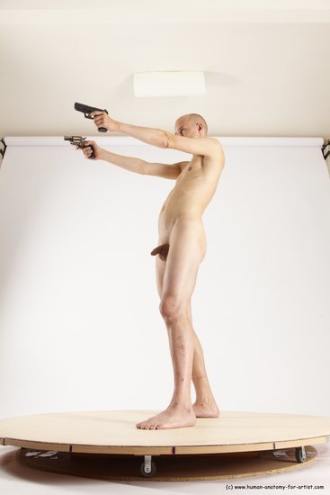 Nude Fighting with gun Man White Standing poses - ALL Slim Bald Standing poses - simple Multi angles poses Realistic