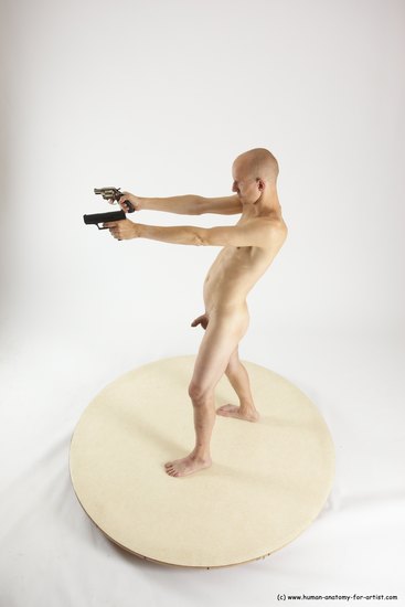 Nude Fighting with gun Man White Standing poses - ALL Slim Bald Standing poses - simple Multi angles poses Realistic