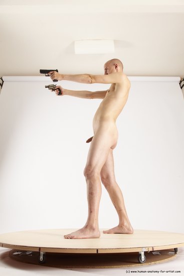 Nude Fighting with gun Man White Standing poses - ALL Slim Bald Standing poses - simple Multi angles poses Realistic