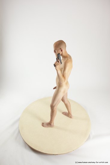 Nude Fighting with gun Man White Standing poses - ALL Slim Bald Standing poses - simple Multi angles poses Realistic