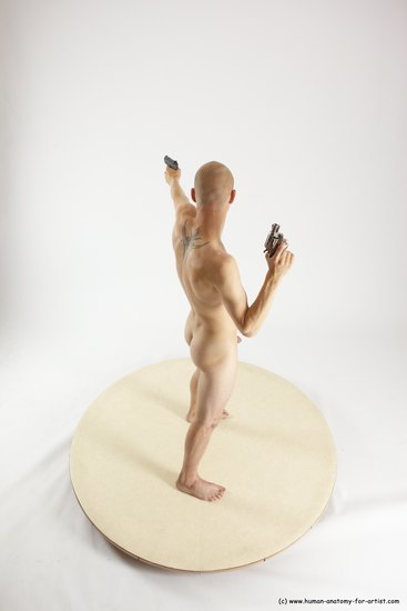 Nude Fighting with gun Man White Standing poses - ALL Slim Bald Standing poses - simple Multi angles poses Realistic