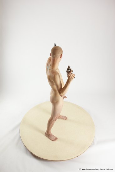 Nude Fighting with gun Man White Standing poses - ALL Slim Bald Standing poses - simple Multi angles poses Realistic