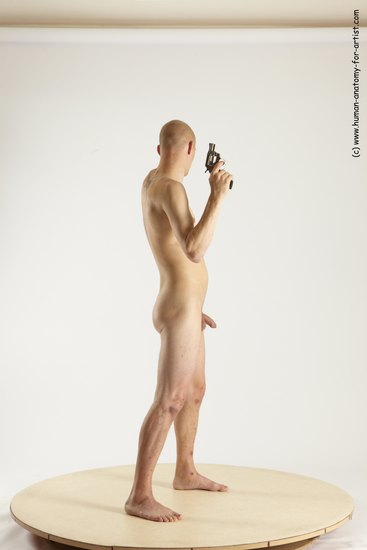 Nude Fighting with gun Man White Standing poses - ALL Slim Bald Standing poses - simple Multi angles poses Realistic