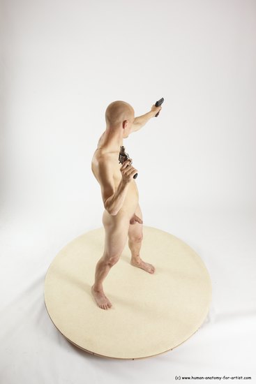 Nude Fighting with gun Man White Standing poses - ALL Slim Bald Standing poses - simple Multi angles poses Realistic