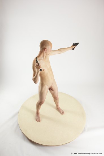 Nude Fighting with gun Man White Standing poses - ALL Slim Bald Standing poses - simple Multi angles poses Realistic