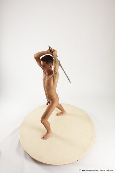 Nude Fighting with sword Man White Standing poses - ALL Athletic Short Brown Standing poses - simple Multi angles poses Realistic