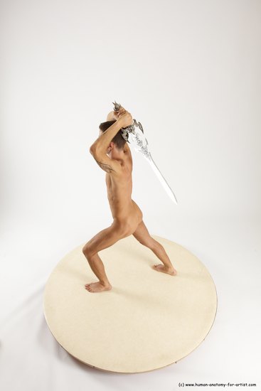 Nude Fighting with sword Man White Standing poses - ALL Athletic Short Brown Standing poses - simple Multi angles poses Realistic