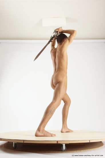 Nude Fighting with sword Man White Standing poses - ALL Athletic Short Brown Standing poses - simple Multi angles poses Realistic