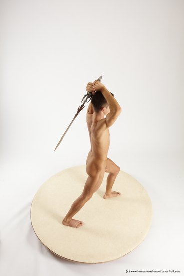 Nude Fighting with sword Man White Standing poses - ALL Athletic Short Brown Standing poses - simple Multi angles poses Realistic