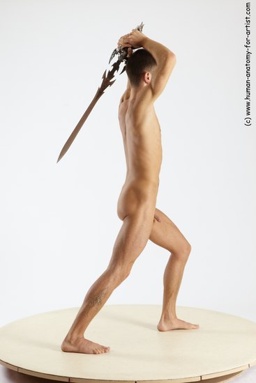 Nude Fighting with sword Man White Standing poses - ALL Athletic Short Brown Standing poses - simple Multi angles poses Realistic