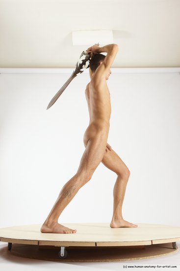 Nude Fighting with sword Man White Standing poses - ALL Athletic Short Brown Standing poses - simple Multi angles poses Realistic