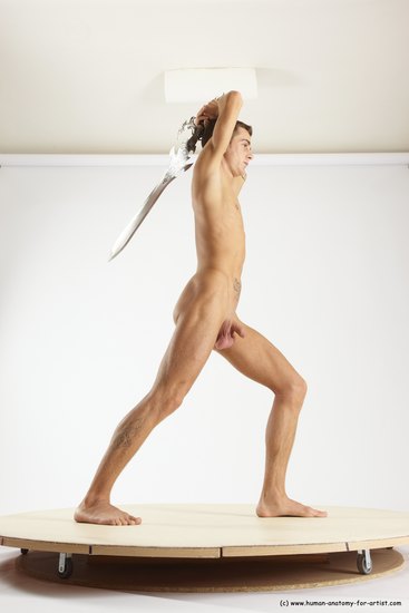 Nude Fighting with sword Man White Standing poses - ALL Athletic Short Brown Standing poses - simple Multi angles poses Realistic