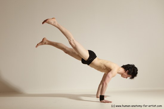 Underwear Gymnastic poses Man White Athletic Short Black Dancing Dynamic poses Academic