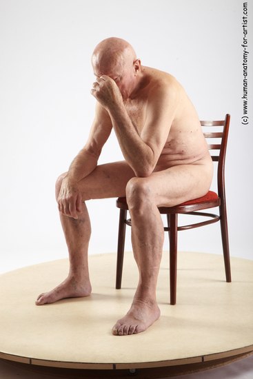 and more Nude Man White Sitting poses - simple Slim Bald Grey Sitting poses - ALL Realistic