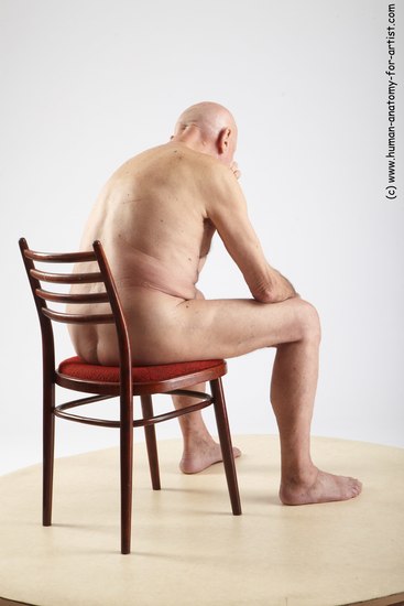 and more Nude Man White Sitting poses - simple Slim Bald Grey Sitting poses - ALL Realistic