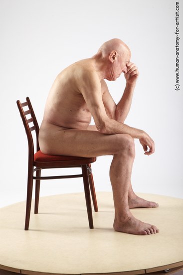 and more Nude Man White Sitting poses - simple Slim Bald Grey Sitting poses - ALL Realistic