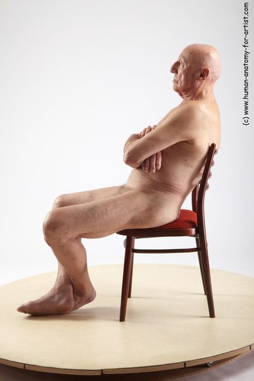 and more Nude Man White Sitting poses - simple Slim Bald Grey Sitting poses - ALL Realistic