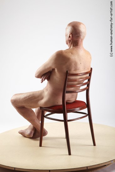 and more Nude Man White Sitting poses - simple Slim Bald Grey Sitting poses - ALL Realistic