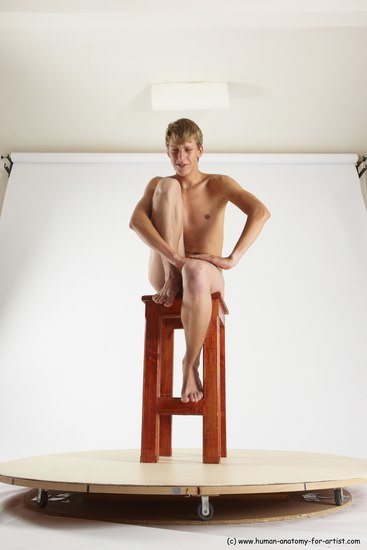 Nude Man White Sitting poses - simple Slim Short Brown Sitting poses - ALL Multi angles poses Realistic