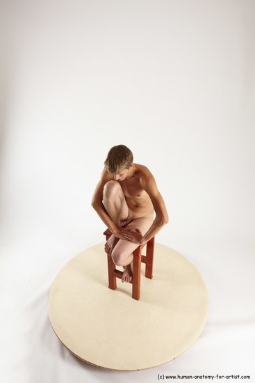 Nude Man White Sitting poses - simple Slim Short Brown Sitting poses - ALL Multi angles poses Realistic