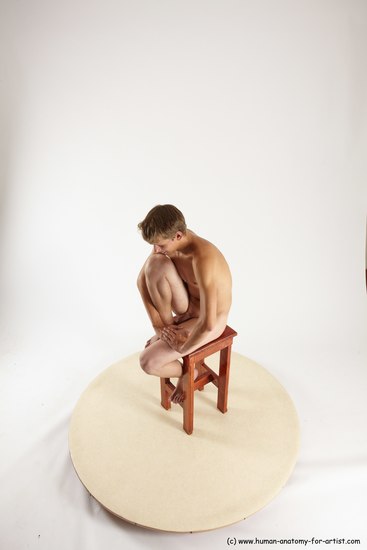 Nude Man White Sitting poses - simple Slim Short Brown Sitting poses - ALL Multi angles poses Realistic