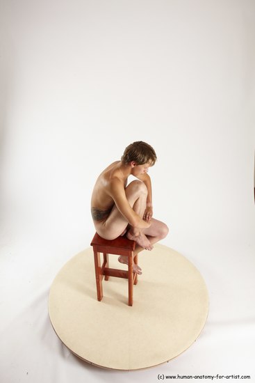 Nude Man White Sitting poses - simple Slim Short Brown Sitting poses - ALL Multi angles poses Realistic