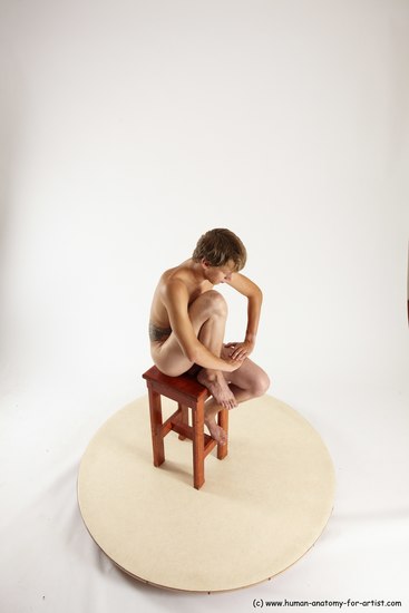 Nude Man White Sitting poses - simple Slim Short Brown Sitting poses - ALL Multi angles poses Realistic