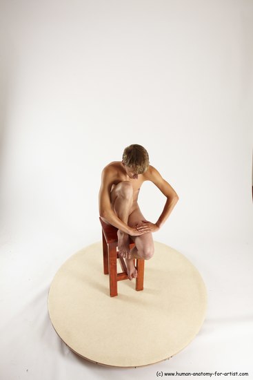 Nude Man White Sitting poses - simple Slim Short Brown Sitting poses - ALL Multi angles poses Realistic